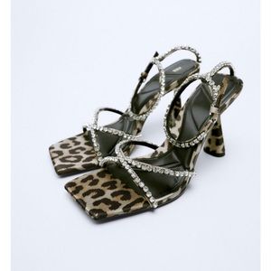 Zara leopard rhinestone heels